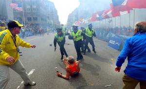 Boston Marathon bombing man on ground